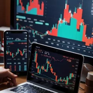 Trader analysant les courbes du marche des changes (Forex)